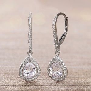 2 Carat Cubic Zirconia Teardrop Sterling Silver Dangle Earrings